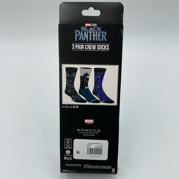 BLACK PANTHER 3 Pair Men’s Crew Socks‎ Shoe Size 8-12 - New in retail packaging - Picture 3 of 8